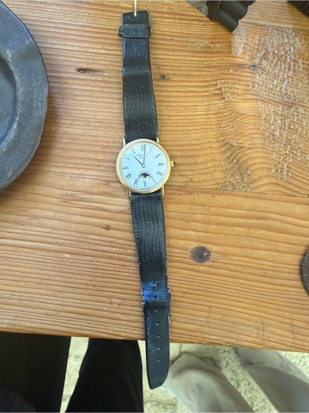 Chopard Black Leather Strap Gold-Tone Case Dress Watch